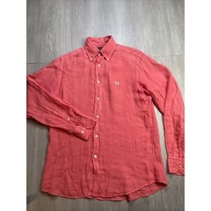 Fred Perry Linen Shirt Men's Medium M Coral Color Unique‎ Lightweight Summer